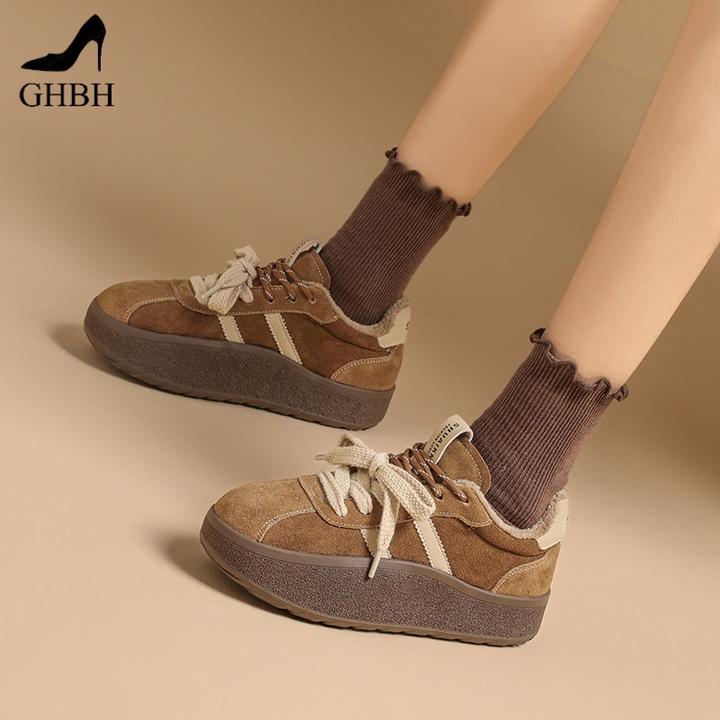 欧美鞋厚底女鞋子简约老爹鞋百搭跑步运动板鞋秋冬加绒棉鞋潮