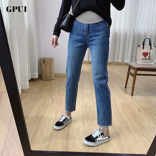GPUI复古蓝牛仔裤女2025新款窄版直筒高腰宽松八九分小个子烟管裤