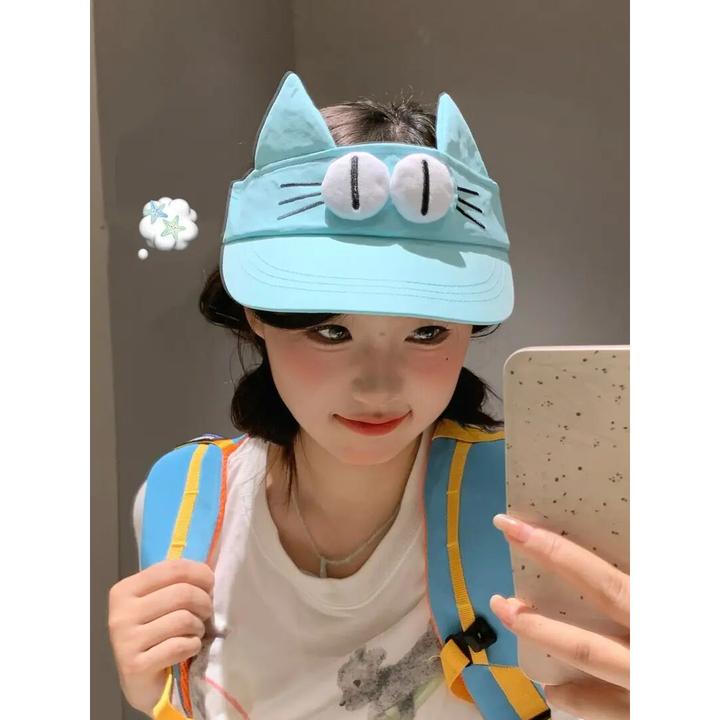 原创！大眼仔空顶遮阳帽可爱防晒大头围卡通休闲百搭日常通勤g