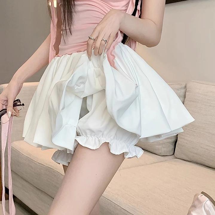 【裙子】白色花苞半身裙女夏小个子短裙高腰显瘦防走光a字蓬蓬裙裤