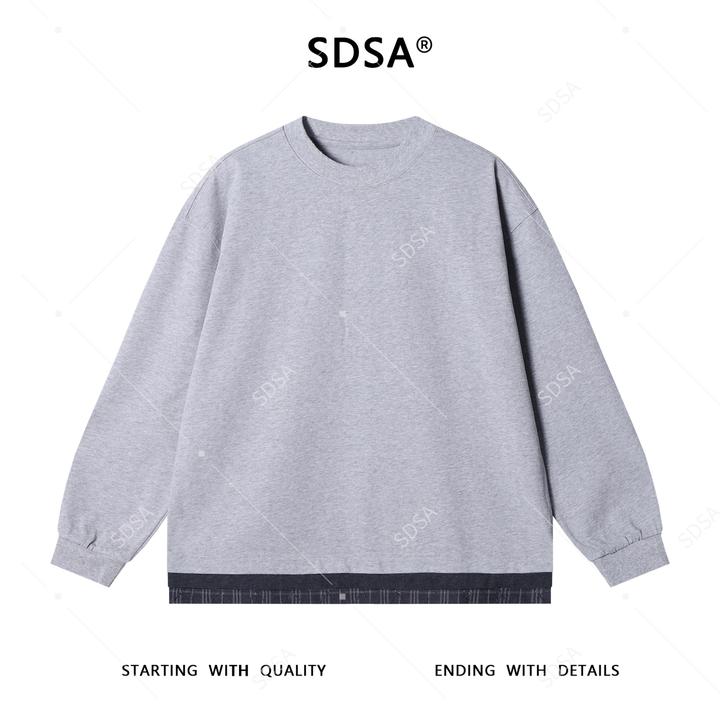 SDSA男士秋冬新款痞帅男装韩版格子拼接圆领卫衣休闲百搭套头上衣