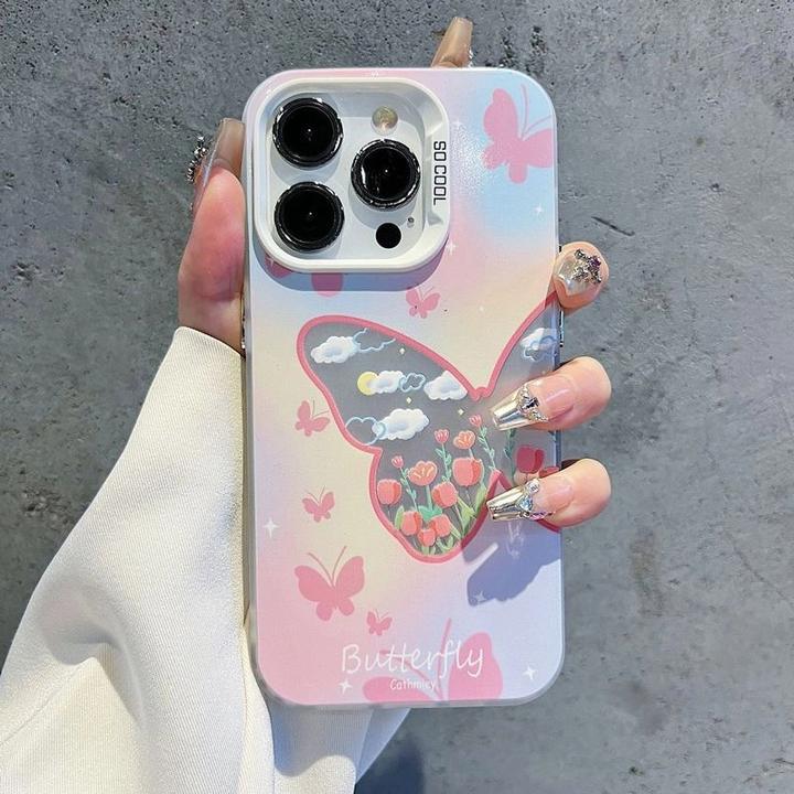 镂空蝴蝶花朵适用苹果16promax彩银iPhone15pro手机壳14/13/12/11