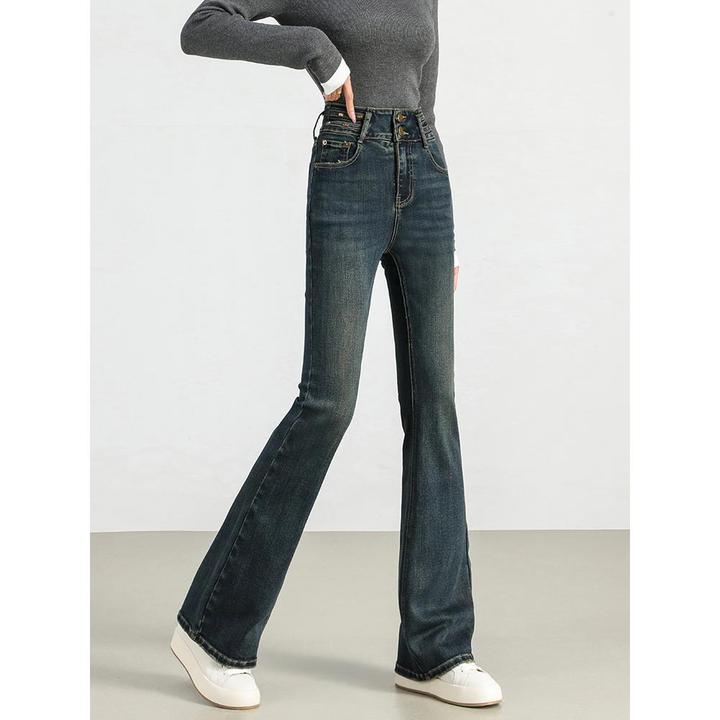 微喇牛仔裤女2025年新款时尚潮流显瘦裤子女高腰排扣紧身裤喇叭裤