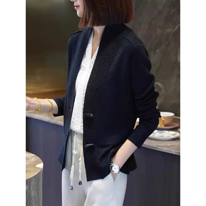 女士黑色毛衣外套2025早秋季新款慵懒高级感女款夏季薄款针织开衫