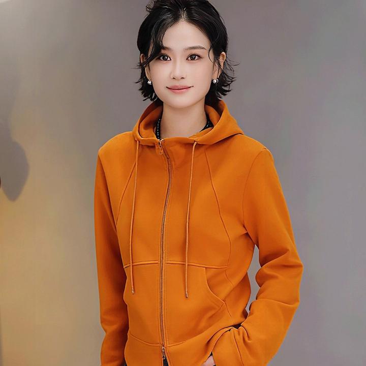 德绒连帽双头拉链抽绳鱼骨卫衣外套女款秋冬新款休闲百搭修身上衣