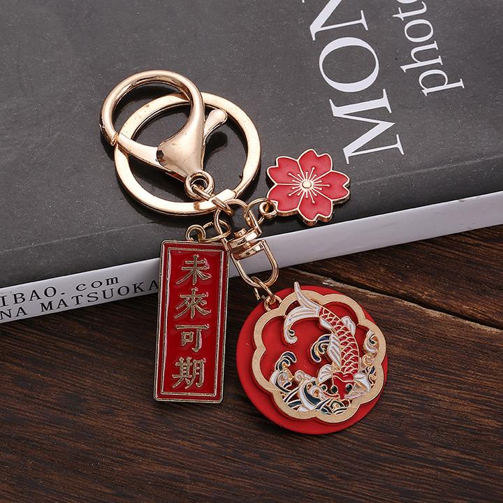 国风锦鲤合金钥匙扣平安喜乐万事胜意镂空滴油钥匙挂件学生小礼品