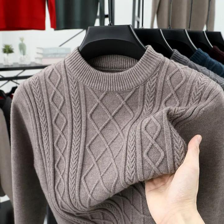 【500克加厚】100%羊毛衫冬季加厚保暖男士圆领提花秋冬毛衣针织衫