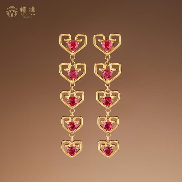 馆桃【绵】 18K金红宝石耳坠