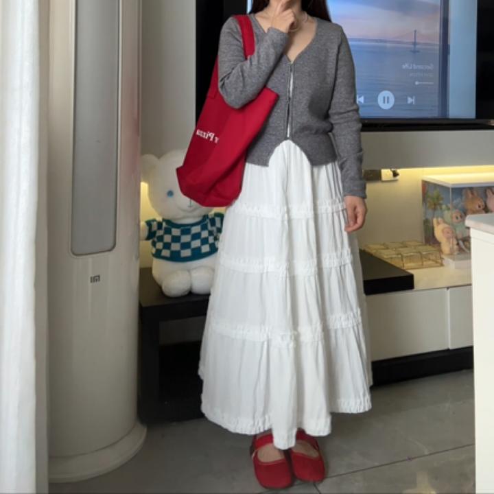 栗子145小个子少女蛋糕裙法式木耳边半身裙女装2025小白裙A字裙