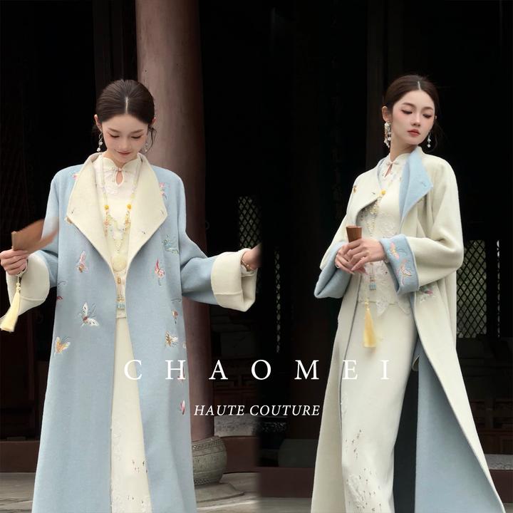 【兰蝶2.0】冯（CHAOMEI新中式100绵羊毛双面可穿定位绣花毛呢大衣