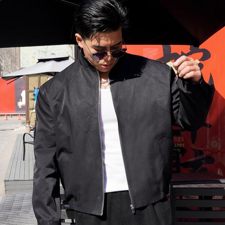 潮流立领垫肩夹克黑色短款外套简约秋冬休闲百搭棒球领上衣外套男