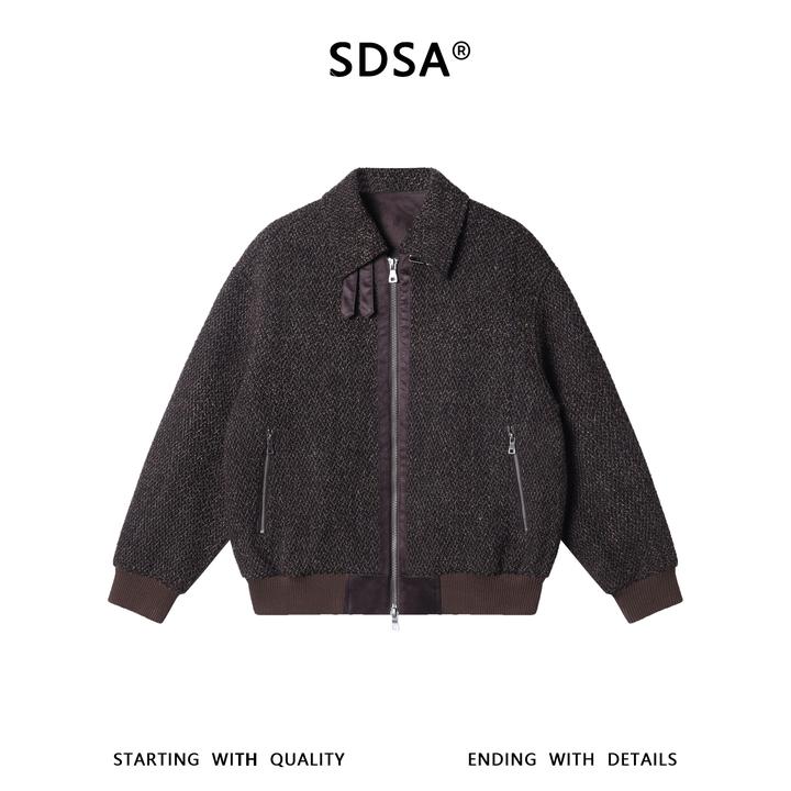 SDSA男士秋冬新款痞帅男装美式复古拉链翻领夹克潮牌宽松百搭外套