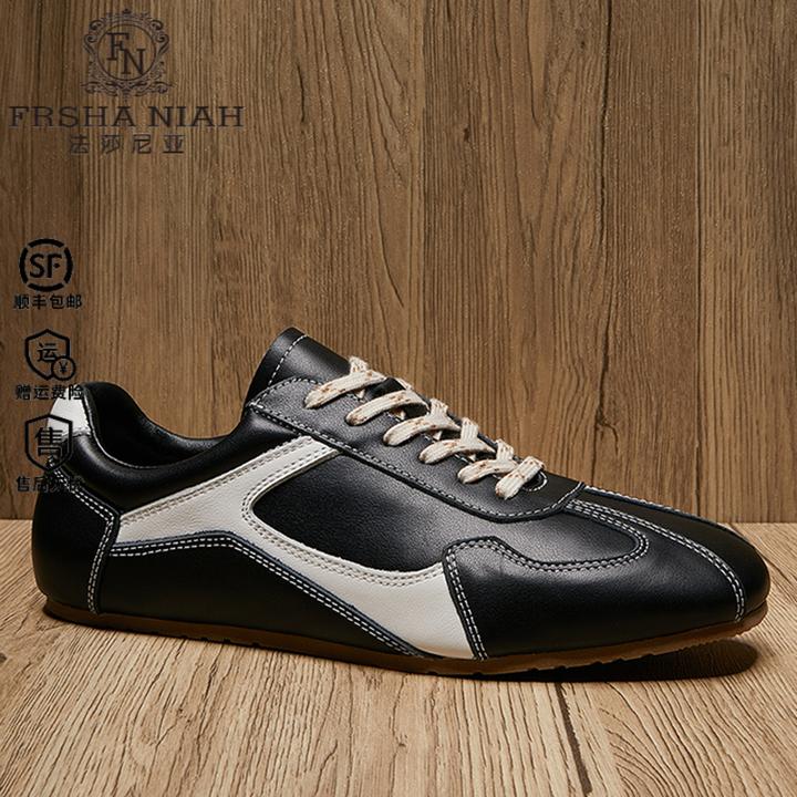 法莎尼亚秋季新款男鞋拼接时尚潮牌休闲鞋轻便手工平底德训鞋