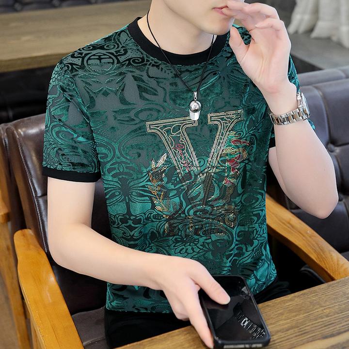 欧美潮牌t恤男装2025新款欧货冰丝短袖男潮流夏装半袖高端体恤衫