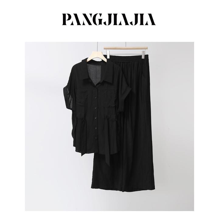 【胖佳佳】现货~私服套装 夏季气质显瘦短袖衬衫休闲裤H625A10069