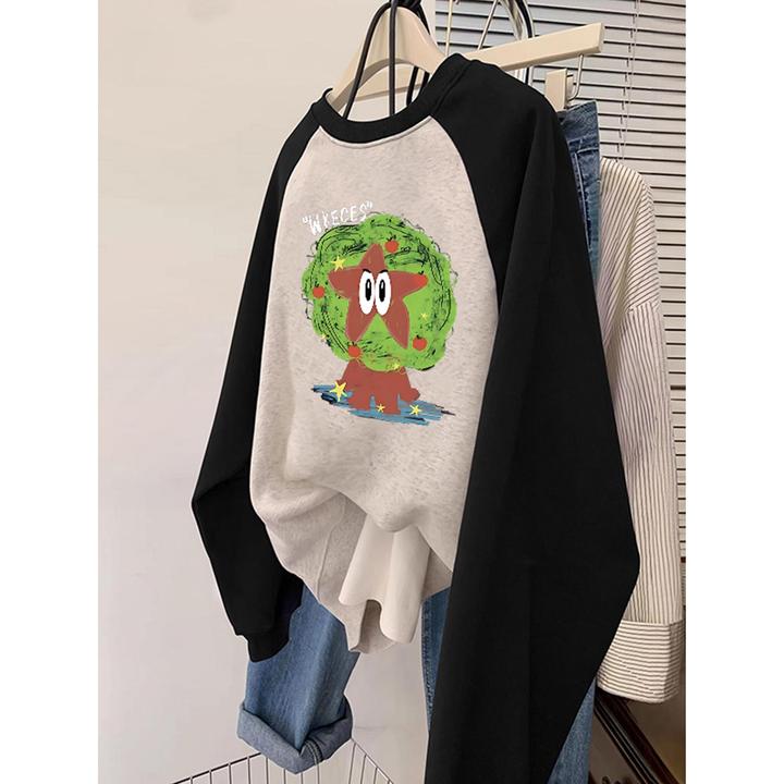 大码无帽卫衣女秋冬加绒胖mm显瘦圆领上衣ins潮插肩袖设计感外套