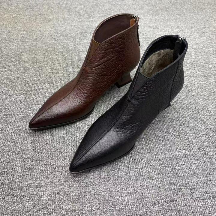 丽尔手工女鞋]3公分高跟气质粗跟短靴女阔腿裤专用鞋子百搭款2025