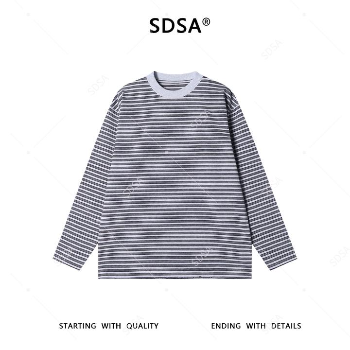 SDSA男士秋冬新款痞帅男装好像撞色条纹圆领长袖T恤百搭时尚上衣