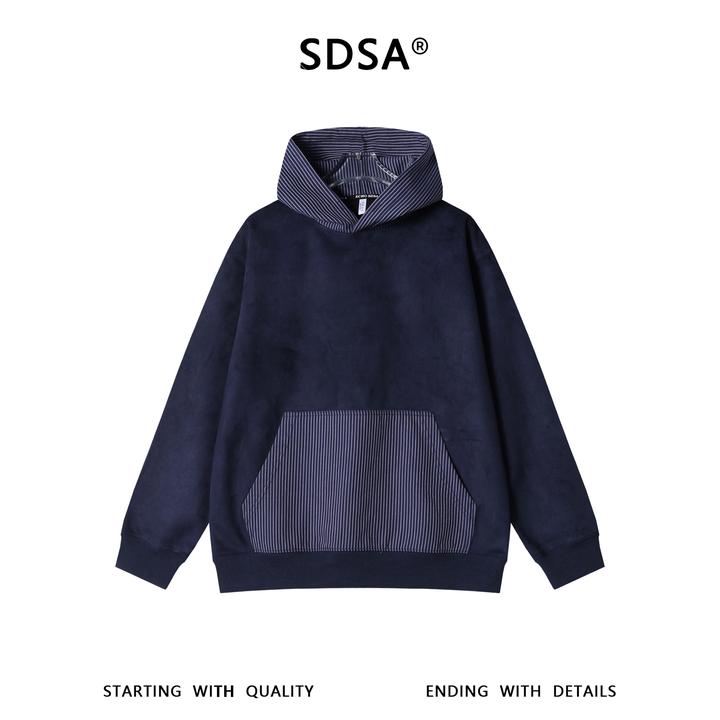 SDSA男士秋冬新款痞帅男装潮牌撞色条纹拼接连帽卫衣百搭时尚上衣