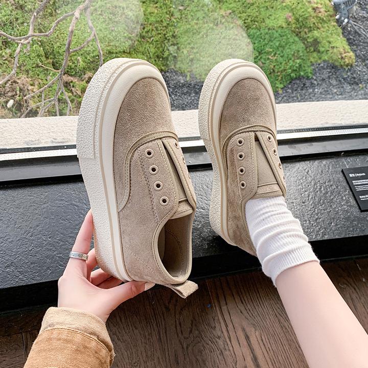 一脚蹬帆布鞋女2025春秋新款百搭厚底增高休闲运动板鞋软底懒人鞋
