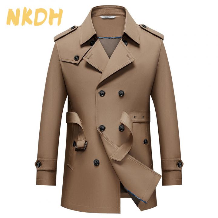 NKDH双排扣风衣男青年百搭休闲翻领通勤大衣外套
