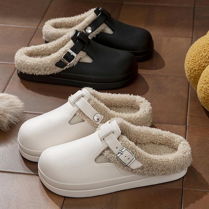 秋冬季加绒勃肯棉拖鞋女居家保暖防滑厚底外穿时尚百搭防水棉拖鞋