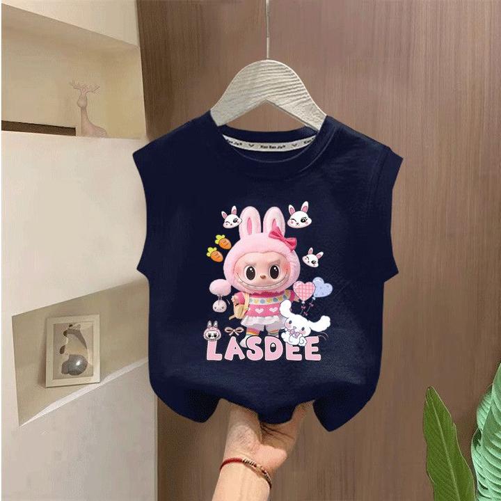 夏季儿童新款T恤无背心百搭上衣袖女童宝宝拉布布纯棉背心洋气潮t
