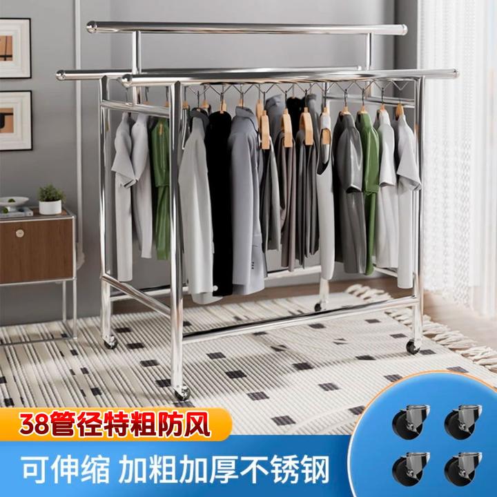 【特粗防风】38管径不锈钢晾衣架落地可折叠伸缩户外晾衣架子家用