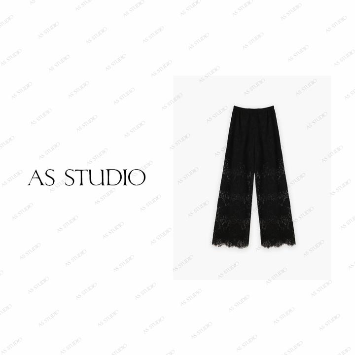 【AS剪影】25新镂空蕾丝花半内衬防走光百搭休闲裤AS25XXXK01841