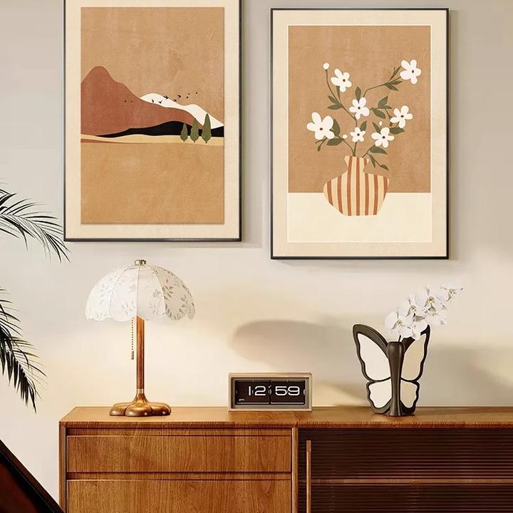 奶油风餐厅背景墙装饰画高级感客厅卧室床头饭厅挂画抽象艺术壁画