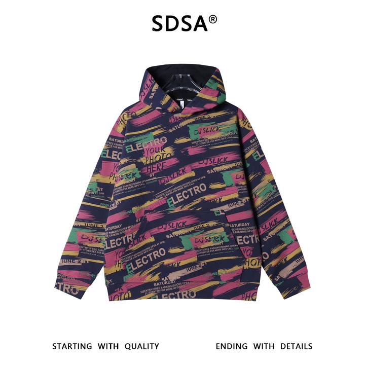 SDSA男士秋冬新款痞帅男装简约美式撞色印花字母连帽卫衣百搭宽松