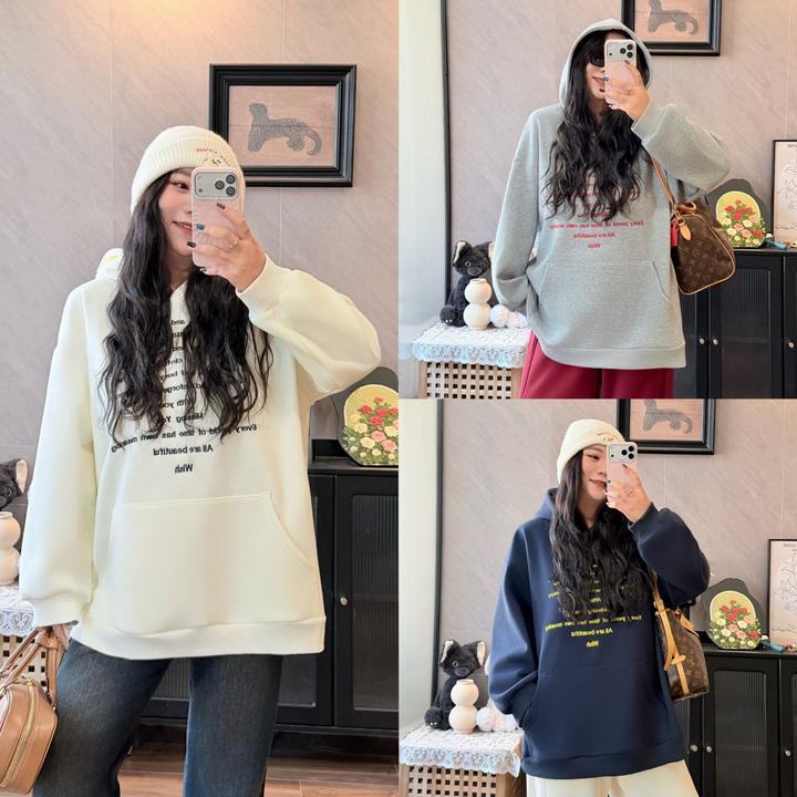 花契“椰子松糕”大码女装冬季宽松200斤胖mm刺绣加绒卫衣4373-H