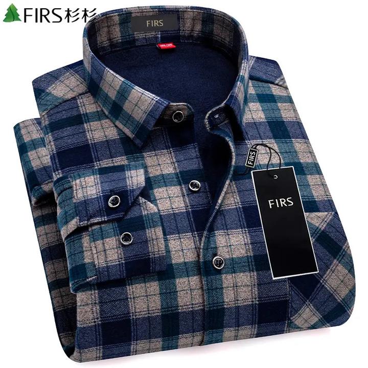 杉杉【加绒加厚】保暖衬衫双面绒高档商务衬衣男装中年秋冬新款衬衣