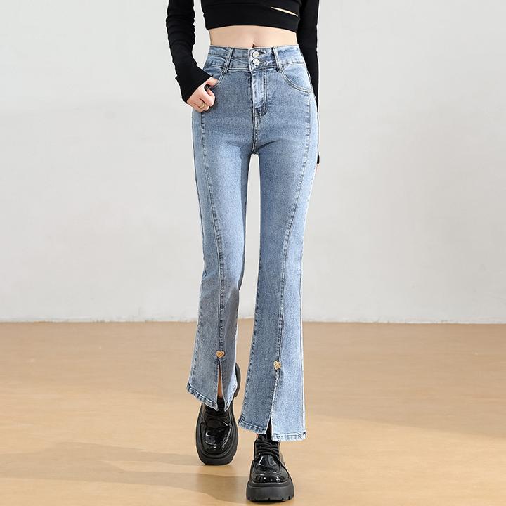微喇叭牛仔裤女九分开叉2024早春修身高腰长裤潮小个子爆款春秋