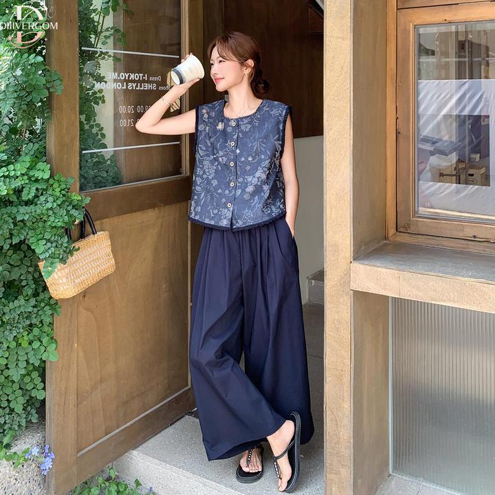 复古国风时尚套装女2025夏季新款碎花马甲阔腿裤百搭小个子两件套