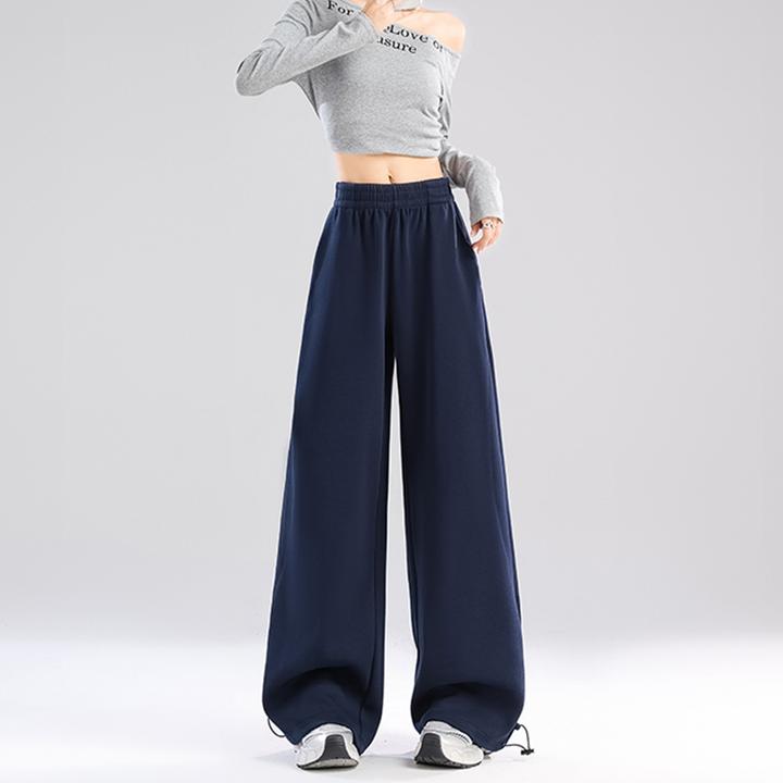 拉夏贝尔美式运动裤女士休闲裤子2025秋季新款高腰直筒拖地阔腿裤