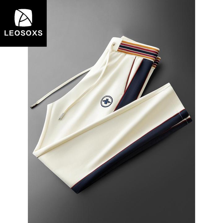 秋冬高端时尚卫裤撞色拼接显瘦百搭裤子男士运动小直筒休闲裤男款