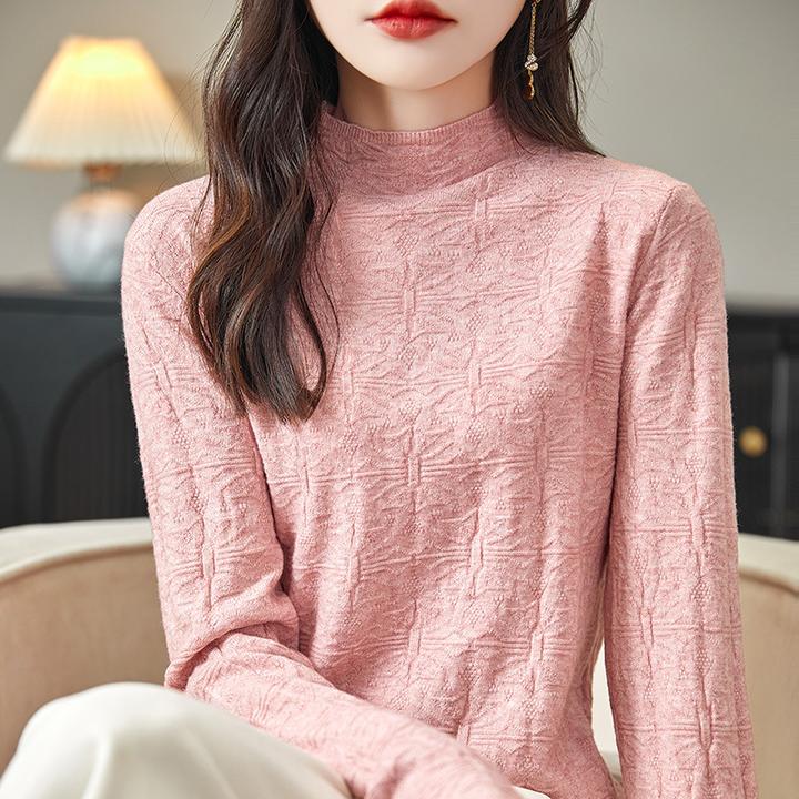 B洋气蝴蝶纹半高领针织短袖女春秋毛衣半袖宽松显瘦内搭中领打底