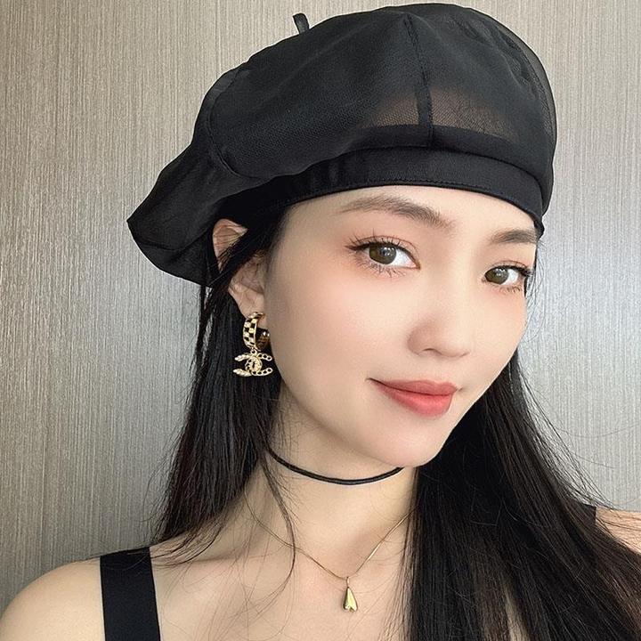 日系温柔贝雷帽轻薄透视透气立体云朵帽显气质优雅帽子女复古百搭