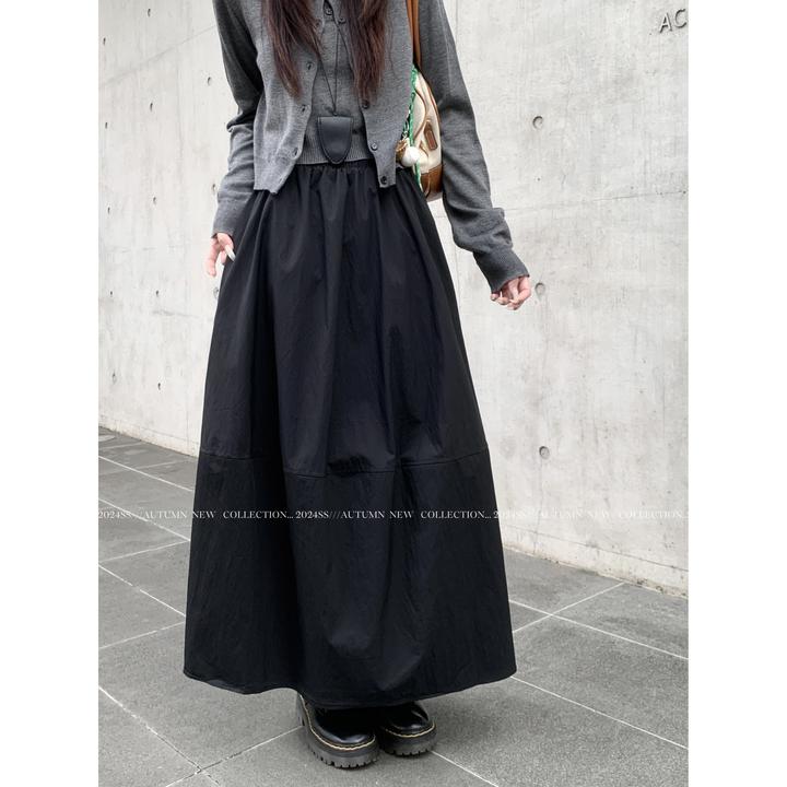 韩系半身裙百搭字长裙秋冬复古松紧腰简约宽松休闲长裙女