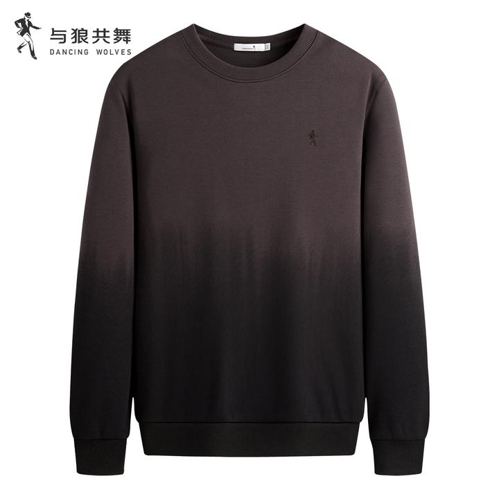 【渐变】与狼共舞25年秋冬时尚国潮潮流百搭长袖T恤男士休闲卫衣男