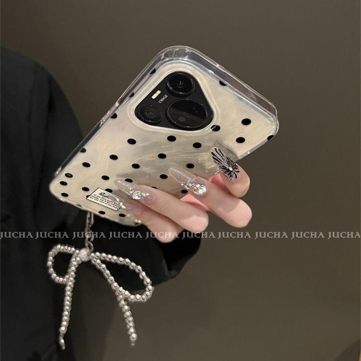 羽纱黑波点适用华为pura70手机壳全包苹果16pro女款小米新款vivo