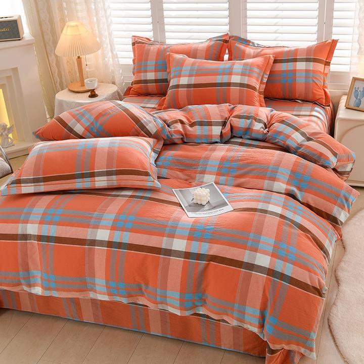 新款格子纯棉水洗棉四件套圆角床单家用四季通用床品套件棉被罩女