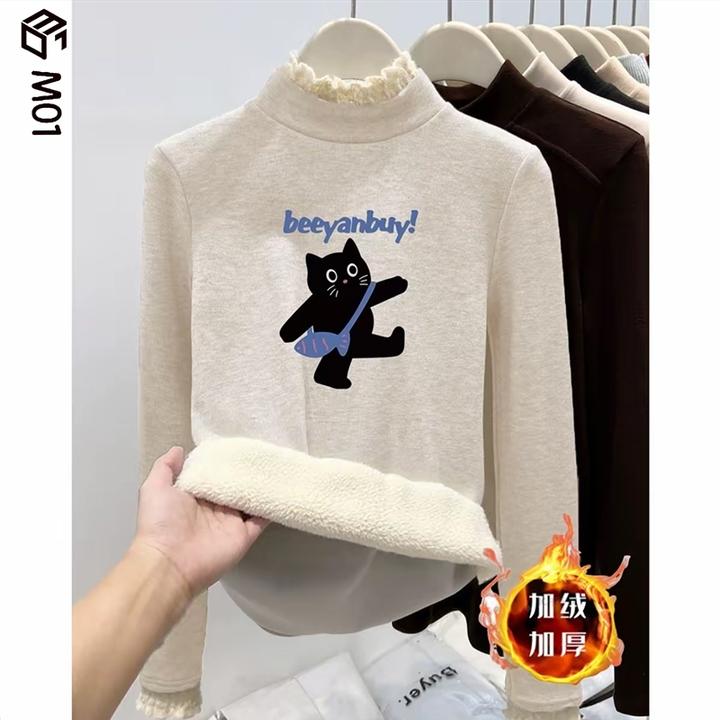 M01半高领保暖长袖卫衣女2025秋冬季新款加绒加厚修身打底衫上衣