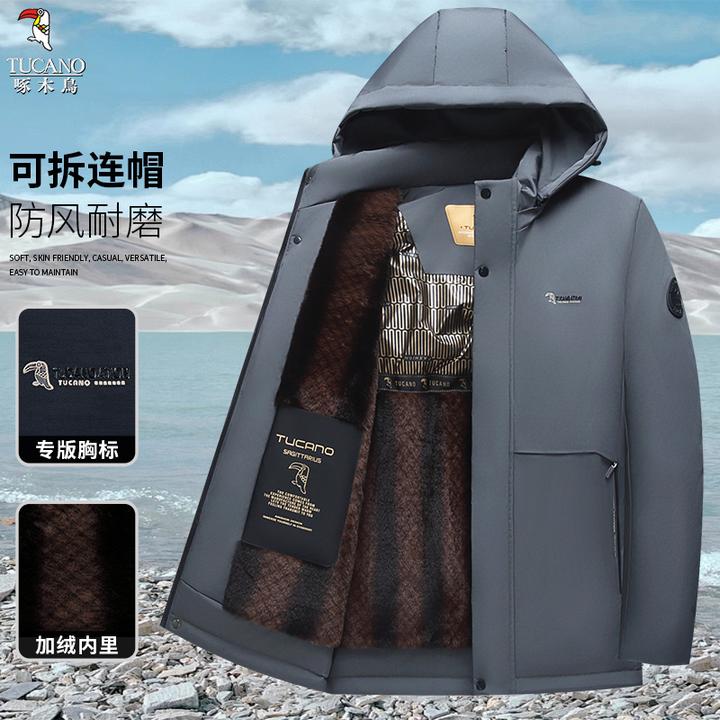 中老年新款棉服啄木鸟2025冬季加棉加厚可拆卸帽棉衣外套连帽保暖