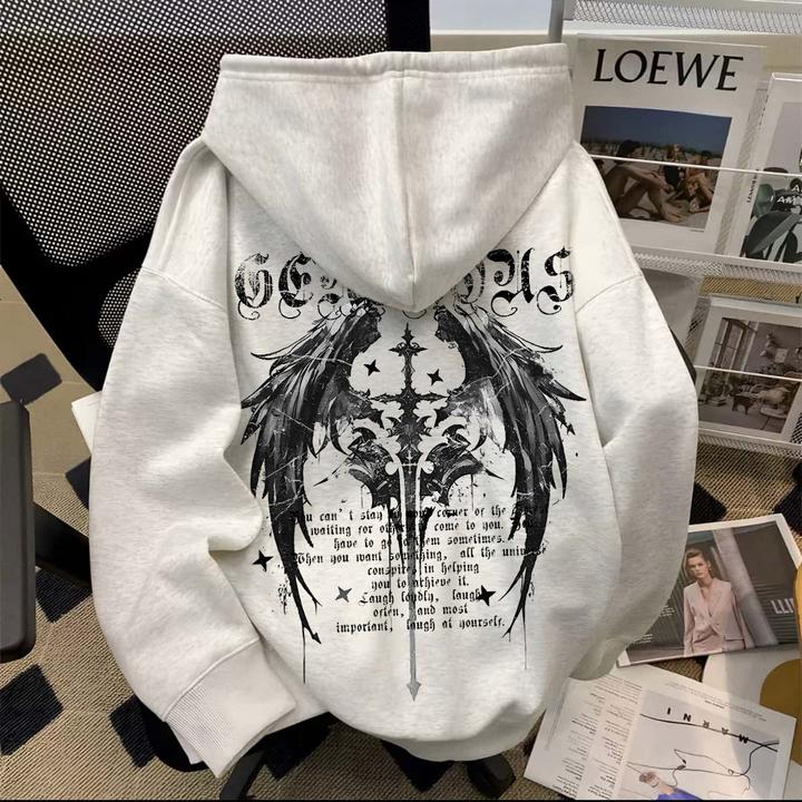 重磅美式复古高街连帽卫衣双翼圣剑潮流ins青少年秋冬季男装外套