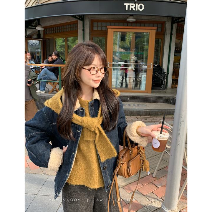 【现货】YOMI小个子【加州游记】洗水牛仔加绒百搭长袖外套女冬季