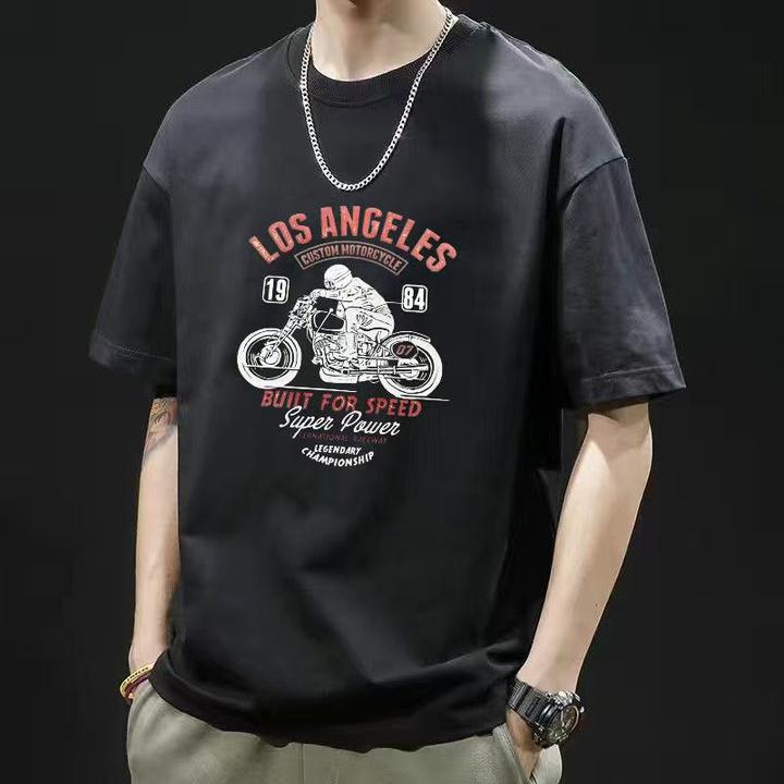 夏季宽松T恤美式复古圆领短袖上衣港风潮流短袖百搭-2387