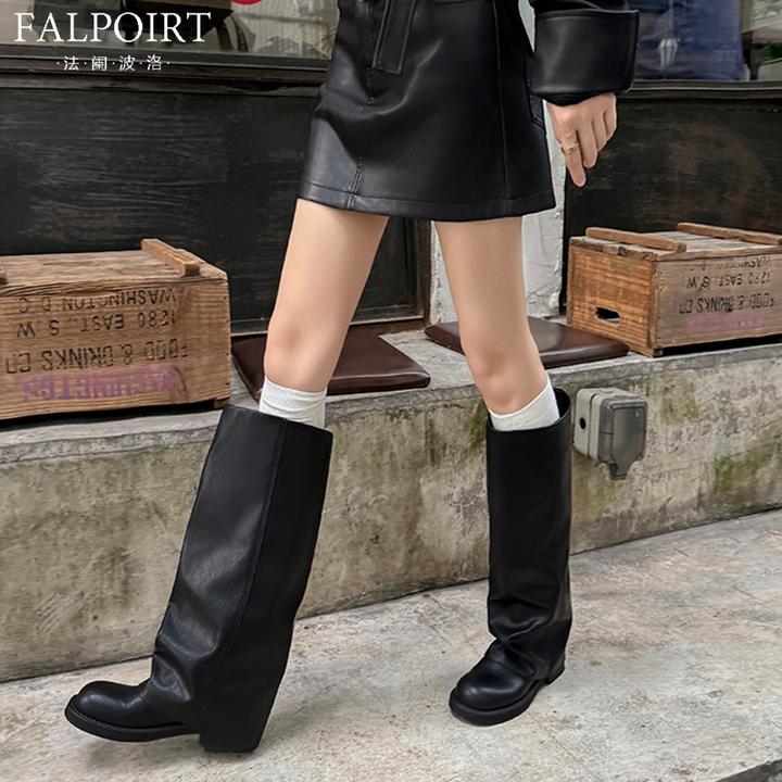 FALPOIRT美拉德真皮裤管靴女长筒潮流时尚酷骑士靴显瘦粗腿大筒围