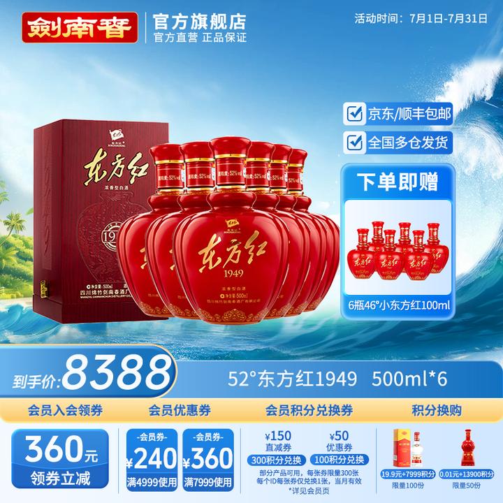 东方红 东方红1949整箱浓香型纯粮食白酒礼赠佳品52度500ml*6